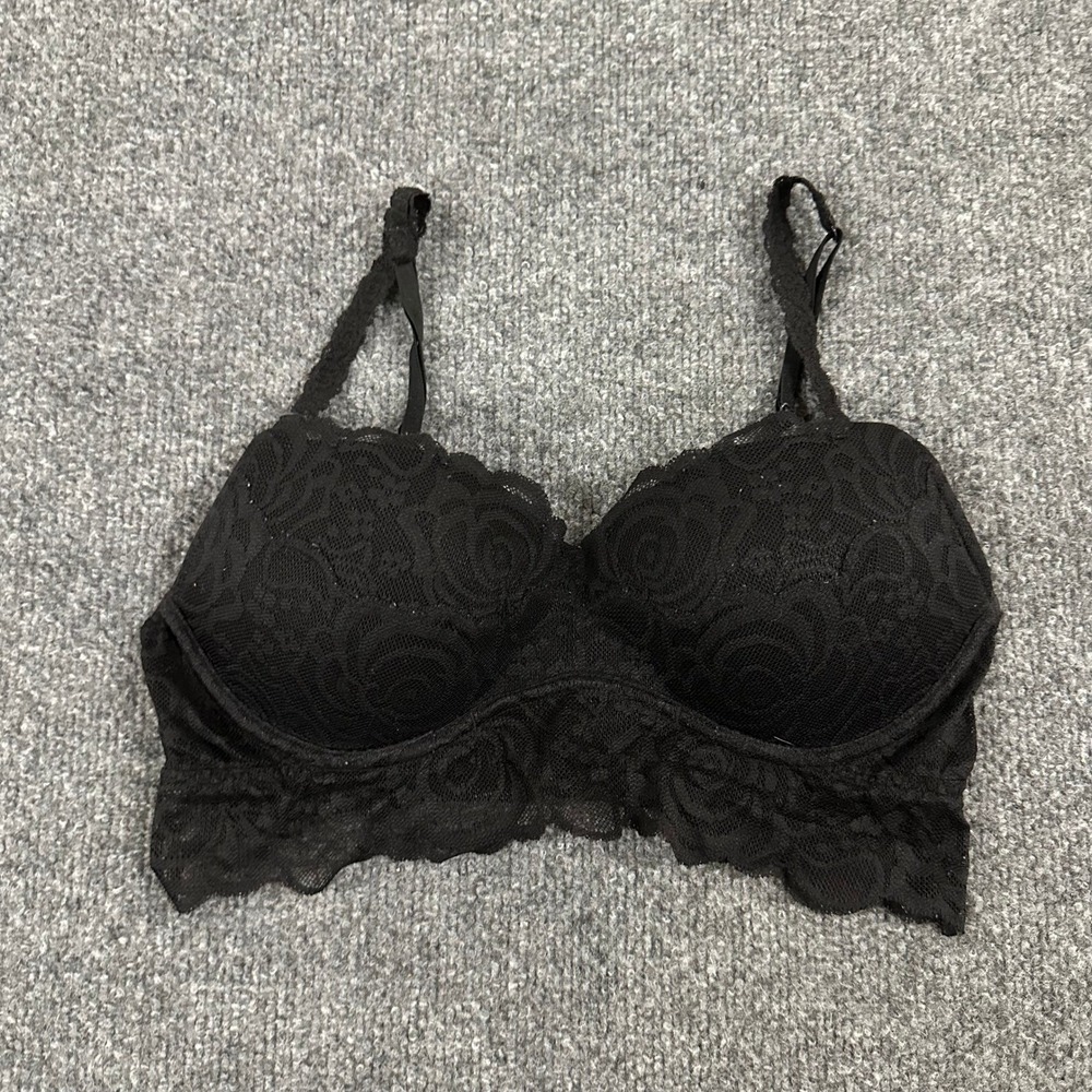 PINK Bralette Womens Small Black Floral Lace Padded Wireless Victoria Secret